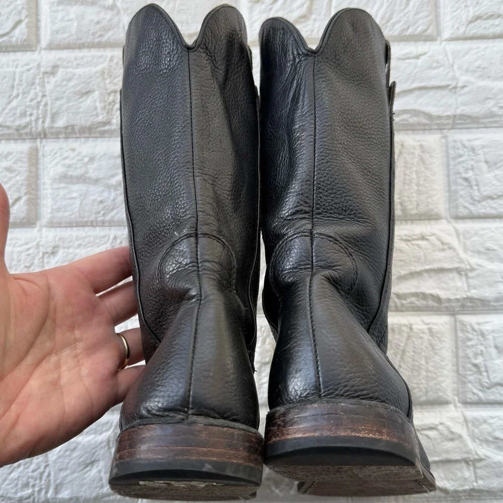 Frye Paige Boots Tall Girl Size 14 Black Leather Slip On Cowboy Western Boho